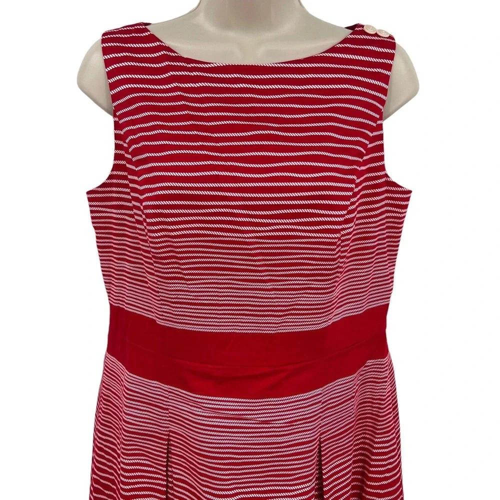 Talbots Dress 8 Medium Fit Flare Red White Stripe Sailor Nautical Cotton $179 - Picture 4 of 7